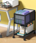 Rolling File Cart With Wheels For Hanging Folders Mobile Metal File Cabinet On Casters That Fits Letter Size Durable Black Home Office Organizer For Papers And Documents Keeps Your Desk Tidy next to a desk