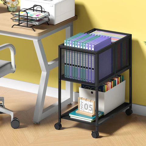 Rolling File Cart With Wheels For Hanging Folders Mobile Metal File Cabinet On Casters That Fits Letter Size Durable Black Home Office Organizer For Papers And Documents Keeps Your Desk Tidy next to a desk