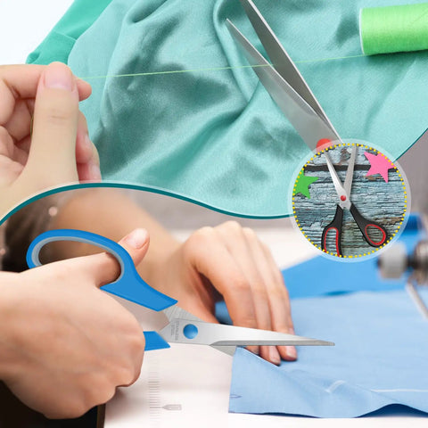 Six Pack 8 Inch Sewing Craft Scissors Set In Six Colors Stainless Steel Workhorse Heavy Duty Sharp Shears For Home Office School And Craft Projects Perfect For Arts And Crafts Sewing And Office Tasks, blue scissor cutting fabric