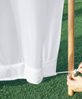 Outdoor Sheer White Weighted Curtains With Rod Pocket And Back Tab, 120 Inch Length, 2 Panels, fixing rope securing curtain