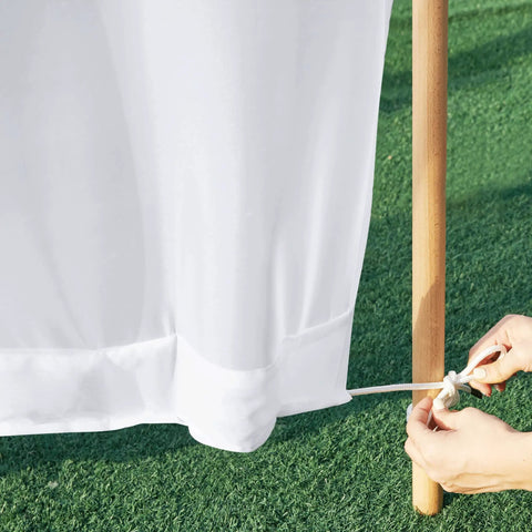 Outdoor Sheer White Weighted Curtains With Rod Pocket And Back Tab, 120 Inch Length, 2 Panels, fixing rope securing curtain