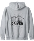 Combine Harvester Driver Zip Hoodie For Farmers And Gearheads Threshing And Harvesting Machine Design on grey hoodie