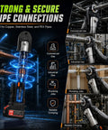 Heavy Duty 18V Cordless Copper Crimper With 24KN Force securing copper pipes, ideal for commercial and industrial plumbing jobs.