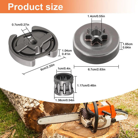 Beefed-Up 325-7T Sprocket And Clutch Drum Kit for Chainsaw Replacement Parts with needle bearing dimensions and chainsaw usage