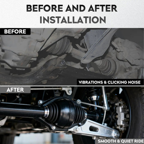 Before and after installation comparison of Heavy Duty Front Left And Right CV Axle Shaft Assembly For Ram 1500 3.0L 3.6L 4.7L 5.7L.