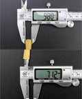 Natural latex rubber tubing, yellow, 3/8 in outer diameter and 1/4 in inner diameter, shown with a digital caliper reading OD 9.80 mm and ID 7.12 mm.