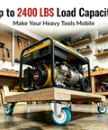 Killer 4 Inch Caster Wheels Heavy Duty TPR Silent Rollers mounted on a mobile wooden platform supporting a generator.