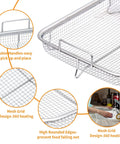 Stainless Steel Air Fryer Basket and Crisper Tray 13x9.6 Inch 2-Piece Set for Oven Toaster Oven Convection Cooking Baking Cooling Must-Have Fries Bacon Chicken For Home Chefs with mesh design details
