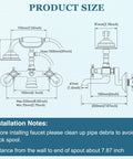 Diagram showing dimensions of Polished Chrome Clawfoot Tub Faucet Set With Handheld Shower Wall Mount Tub Filler Two Cross Handles And Tub Spout Victorian Style Waterfall Flow Adjustable Center 3 To 9 Inches.