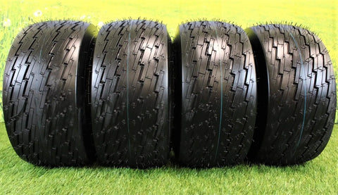 18x8.50-8 Golf Cart Tires On 8x7 White Wheels Assemblies Set Of 4 Universal Fit For EZGO Yamaha Club Car Golf Carts Built For All Terrain Traction And A Smoother Ride On Grass Sand And Gravel Upgrade Your Cart And Roll With Confidence