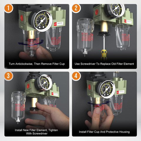 Step-by-step installation of All In One Air Regulator With Gauge And Water Separator Kit For One Quarter Inch NPT Compressors