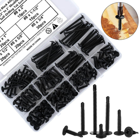 Pro Grade Self Drilling Screws Kit For Metal And Sheet Metal 140 Pcs Black TEK Self Tapping Deck Screws in storage box