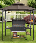 Outdoor Grill Gazebo 8 By 5 Foot Patio Canopy With Double Tier Roof And Air Vent And Eight Tool Hooks For Barbecue.