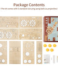 Package contents for 3D Wooden Puzzle Catapult Kit For Adults And Teens, DIY STEM Model Building Toy, Educational Wooden Cannon Project That Fires Ping Pong Balls, Hands On Mechanical Challenge For Fun And Learning, with wooden parts and 5 balls