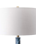 Close-up of Tucson 28 Inch Ceramic Table Lamp With Linen Shade for Living Room, Bedroom or Entryway, showing blue ceramic base.