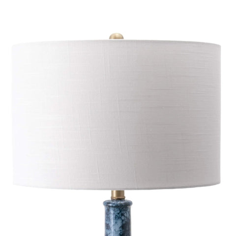 Close-up of Tucson 28 Inch Ceramic Table Lamp With Linen Shade for Living Room, Bedroom or Entryway, showing blue ceramic base.