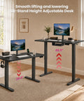 AdGiGi 40 Inch Electric Standing Desk Adjustable Height Sit Stand Workstation Compact Computer Table For Home Office Small Space Black with two height settings.
