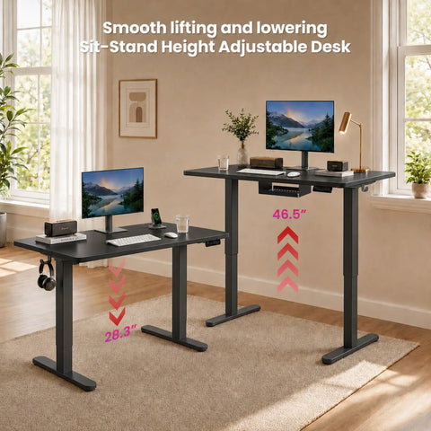 AdGiGi 40 Inch Electric Standing Desk Adjustable Height Sit Stand Workstation Compact Computer Table For Home Office Small Space Black with two height settings.