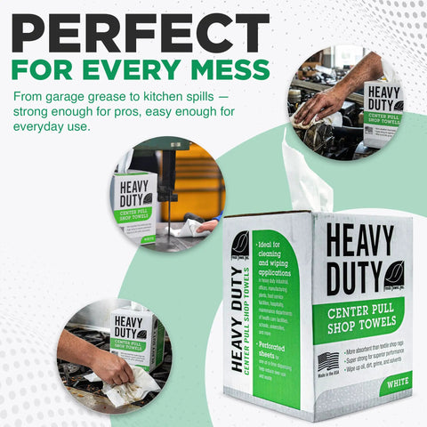 Heavy Duty Center Pull Shop Towels For Cleaning 160 Count White Disposable Cleaning Towels 9 By 12 Inches Grime Busting Wipes