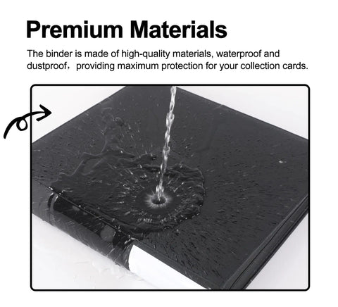 Water pouring over Beast 9 Pocket Top Loader Binder For 3x4 Cards, waterproof PU leather cover, demonstrating water resistance