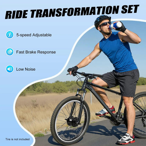Cyclist on bike with 36V 350W Electric Bike Conversion Kit For 26 Inch Front Wheel Hub Motor Set With 5 Speed Adjustable Assist