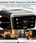 Real Deal Espresso And Americano Machine With Snappy Touchscreen Controls showcases cold brew feature and user-friendly controls.