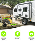 Heavy Duty Nema L14-30P To 14-50R RV Generator Adapter With 30 Amp Locking Plugs Plug And Go EV Power Converter connected to RV.