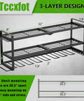 3 Layer Wall Mount Drill Organizer With 8 Slots Dope Tool Storage Rack for garage or workshop, dimensions and design shown