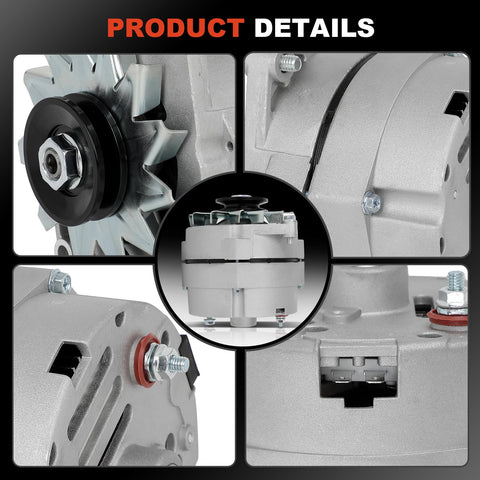 Detailed views of High Output One Wire Self Exciting Alternator Replacement ADR0335 For GM Chrome Finish Fits Chevy G30