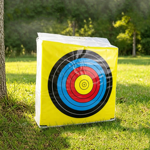 Replacement Target Bag Cover For Archery Practice In Backyard And Outdoor Settings, zip in design visible on grassy field