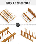 2 Pack Premium Bamboo Dish Rack And Plate Holder With 7 Slots To Level Up Your Kitchen Game, assembly steps displayed.