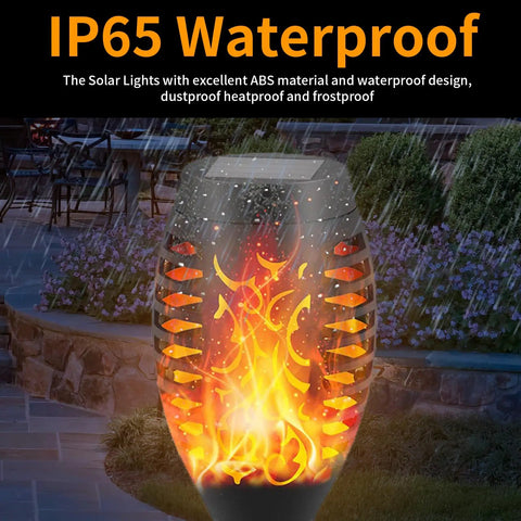 Eight Pack Solar Flickering Flame Torches For Outdoors Waterproof Garden Lights for patio with warm flicker in rain