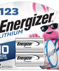 Hardcore 123 Lithium Batteries Bring Straight Up Power To Camera And Flashlight Gear Long Lasting 3V Photo Cells With Decade Storage Life Ultimate Replacement Two Pack with packaging and mascot.