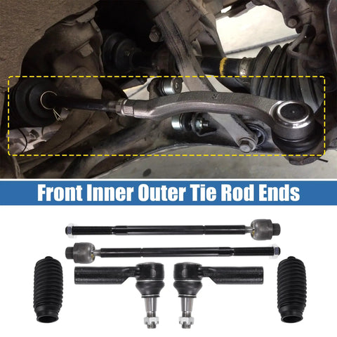 Six Piece Front Inner And Outer Tie Rod End Kit For Dodge Ram 1500 2006 2012 5 Lug Models Steering Linkage Replacement Drag Link OE ES80574 EV800098 Direct Fit installed on front suspension