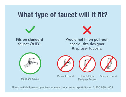 Chart showing Countertop Drinking Water Filter System For City Water compatibility with standard faucets, not pull-out or sprayer.