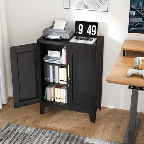Built Tough Black Metal Storage Cabinet 36 Inch Tall Locking Unit With Adjustable Shelves And Three Flexible Storage Zones Slick No Hassle Setup Ultimate Garage And Closet Upgrade