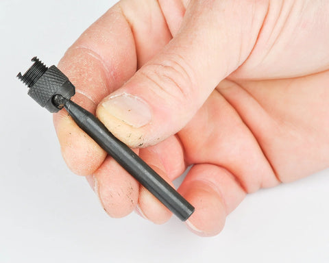 Side view of Fowler universal indicator holder with swivel, 0.25 in shank, black.