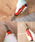 Goldblatt linoleum cutter with red soft-grip handle; stainless steel hook blade for flooring tasks.