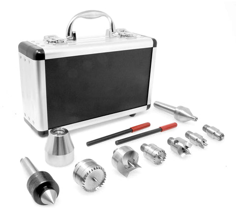 9 Piece MT2 Wood Lathe Drive And Live Center Kit With Aluminum Case No Fuss Mounting Includes Three Multi Spur Drive Centers