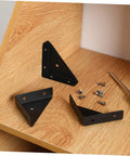 Hella Sturdy 40 Pack Heavy Duty Triangle Shelf Brackets Thickened Cold Rolled Steel Corner Braces for bed frames and home furniture with quick pre drilled setup on wood surface.