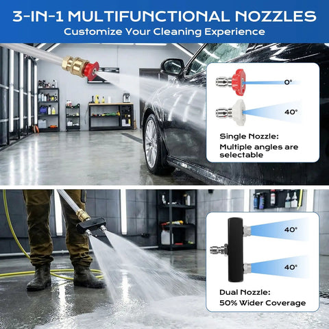 Extendable Power Washer Wand Kit With Dual Nozzles And Two Spray Jets, Beast Mode High Pressure Hose Nozzle for versatile cleaning