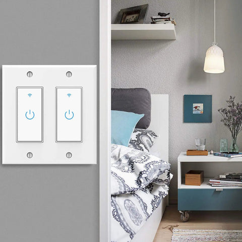2 Gang Touch WiFi Light Smart Switch For Walls Compatible With Alexa Google Assistant And IFTTT in modern bedroom