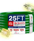 25ft Outdoor Indoor Extension Cord 16/3 Gauge Built Tough Heavy Duty 3 Prong SJTW Waterproof Power Cord ETL Listed, green