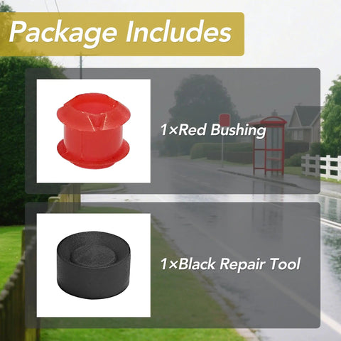 Package contents: Red bushing and black repair tool for Universal Transmission Shift Cable Bushing Repair Kit Install Tool.