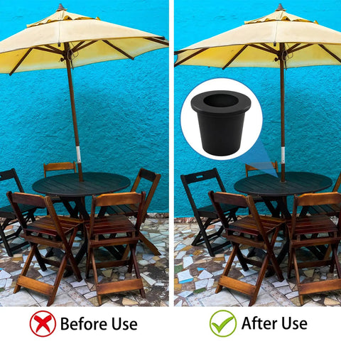 Before and after using 2 Piece Patio Umbrella Hole Ring Cone Wedge Plug Stabilizer Sleeve For Two To Two And A Half Inch Table Hole And One And A Half Inch Pole Adapter Black Easy Fit Universal For Outdoor Patio Tables And Umbrellas Durable