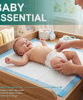 Top Shelf Super Absorbent Disposable Underpads 17 X 24 Inches Bone Dry Finish 100 Count Leak Proof Chux Pads used for diaper changes.