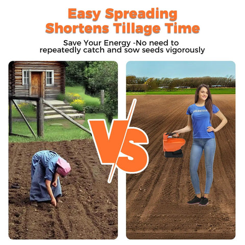 Seed And Fertilizer Spreader Handheld Lawn And Salt Spreader Type C Rechargeable, comparison of traditional vs. modern method.