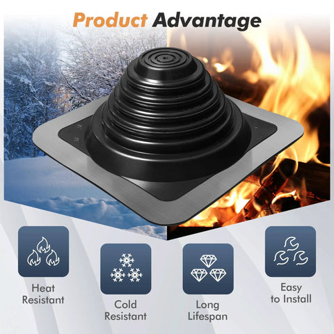 Heavy Duty EPDM Flexible Roof Vent Flashing Boots Kit Zero Hassle Seal for Pipes Quarter to Five Inches, heat and cold resistant design.