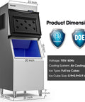 Commercial Ice Maker Machine 550 Lbs Per Day 22 Inch Wide Industrial Ice Machine With Large Storage Bin Ice Ready In 5-15 Minutes Stainless Steel ETL Approved Ice Maker For Restaurants And Bars, dimensions displayed