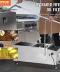 Heavy Duty Mobile Fryer Oil Filter Machine Featuring High Performance Pump Assembly Crafted For Commercial Kitchens And Street Carts Crushing Grease Like A Champ On The Daily, shown in a kitchen setting.